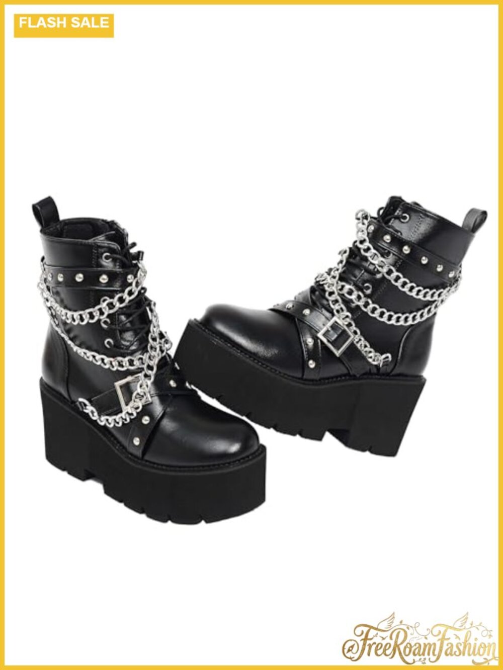 Platform Combat Ankle Boots Vegan PU Leather Chunky Zip Punk Booties